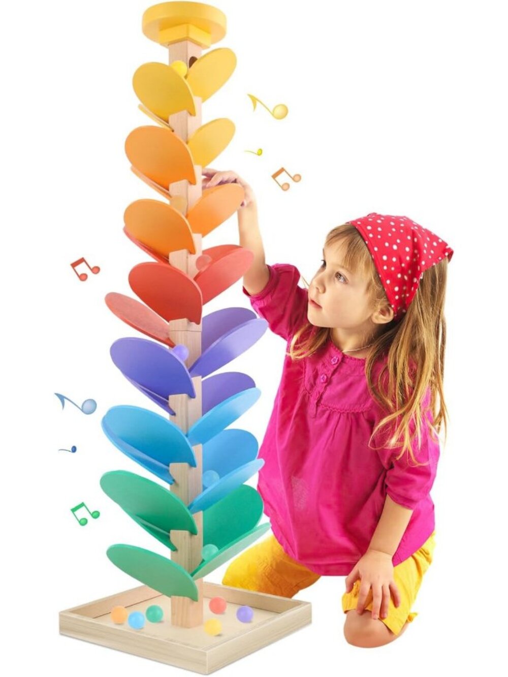 Wooden Marble Run Music Tree Toy - Montessori Learning Game for Kids 3+ Years